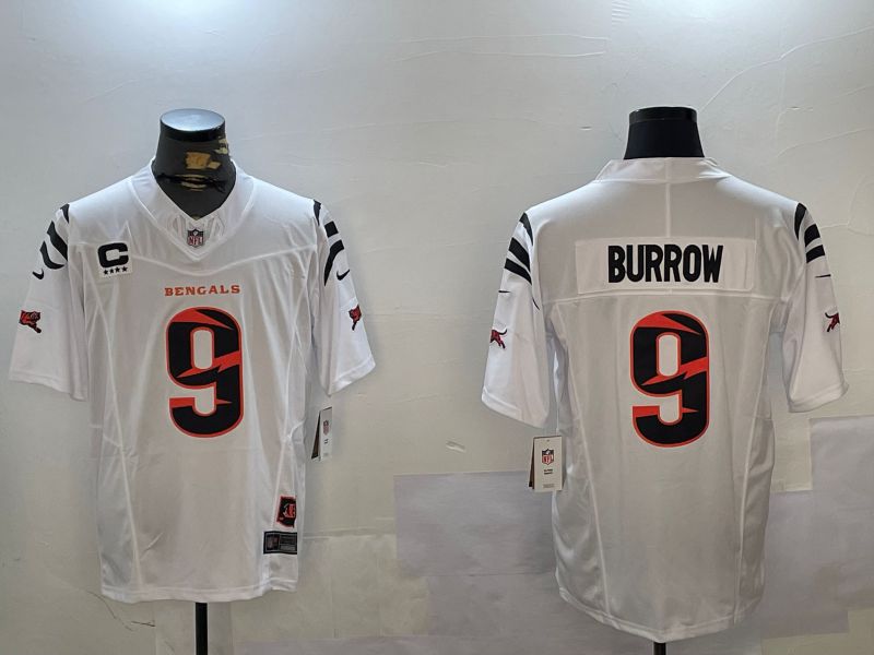 Men Cincinnati Bengals #9 Burrow White Throwback three generations 2024 Nike Limited NFL Jersey style 1->cincinnati bengals->NFL Jersey